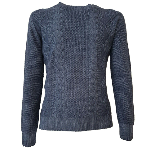 H953 Reversible blue flat rib sweater 100% merino wool