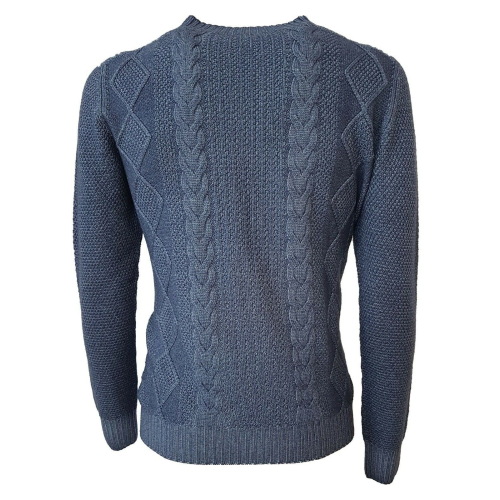 H953 Maglia 100% lana merinos extrafine trattamento brinato azzurro FISHERMAN