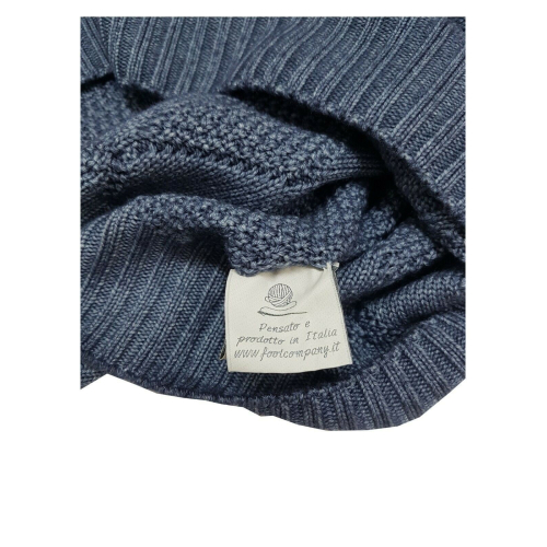 H953 Reversible blue flat rib sweater 100% merino wool