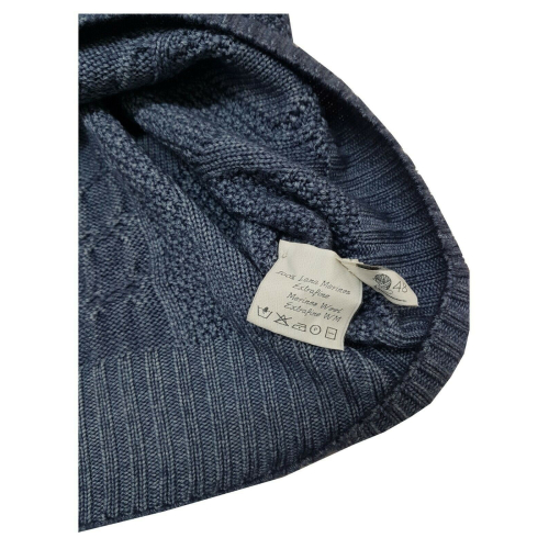 H953 Reversible blue flat rib sweater 100% merino wool