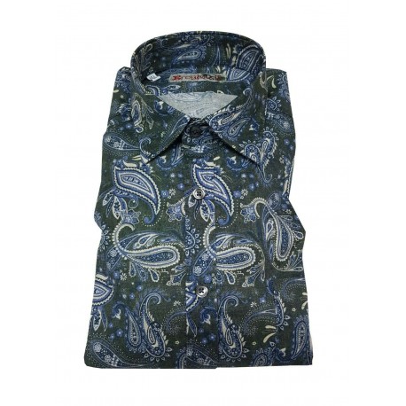 BROUBACK camicia uomo in cotone con taschino manica lunga fantasia cachemire MADE IN ITALY