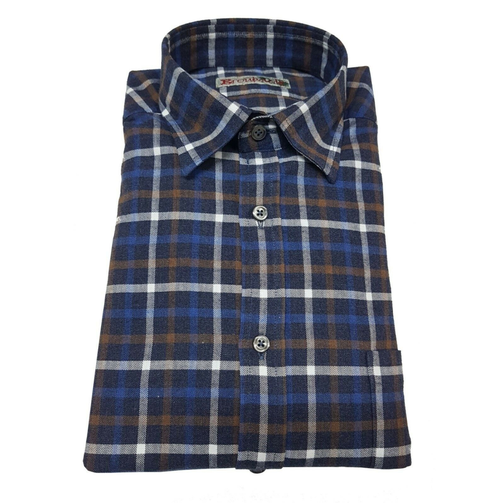 BROUBACK camicia uomo in cotone con taschino manica lunga a quadri MADE IN ITALY