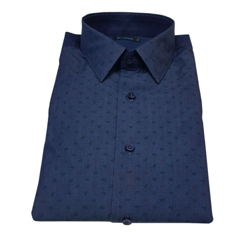 BROUBACK man shirt in indigo cashmere fantasy cotton SLIM FIT MADE IN ITALY