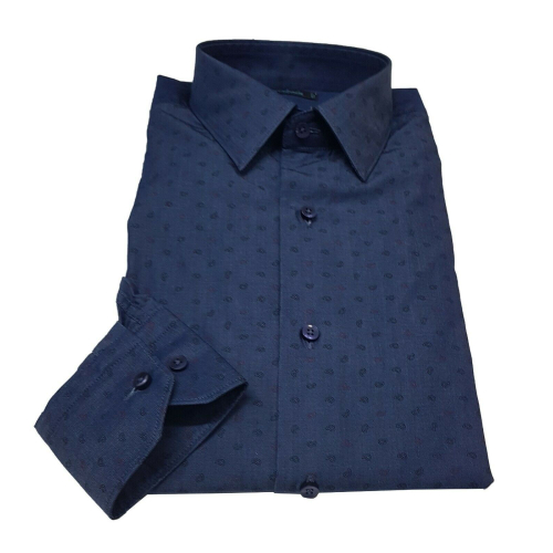 BROUBACK man shirt in indigo cashmere fantasy cotton SLIM FIT MADE IN ITALY