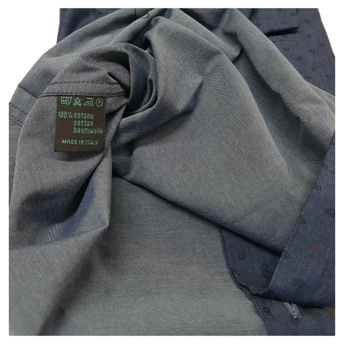 BROUBACK man shirt in indigo cashmere fantasy cotton SLIM FIT MADE IN ITALY