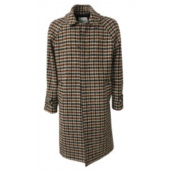 FRONT STREET 8 blue / dark brown / burgundy checked wool man coat art FR278 / B TWEED COAT MADE IN ITALY