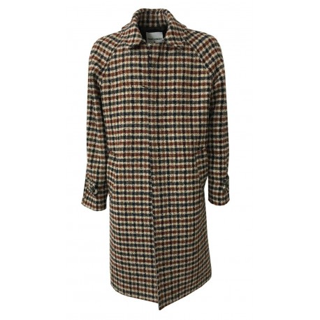 FRONT STREET 8 blue / dark brown / burgundy checked wool man coat art FR278 / B TWEED COAT MADE IN ITALY