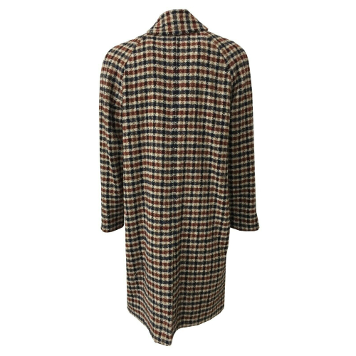 FRONT STREET 8 blue / dark brown / burgundy checked wool man coat art FR278 / B TWEED COAT MADE IN ITALY