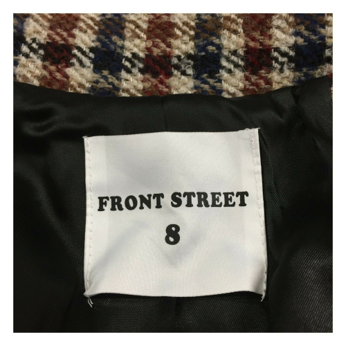 FRONT STREET 8 blue / dark brown / burgundy checked wool man coat art FR278 / B TWEED COAT MADE IN ITALY