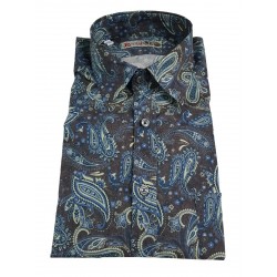 BROUBACK camicia uomo in cotone moro con taschino manica lunga fantasia cachemire MADE IN ITALY