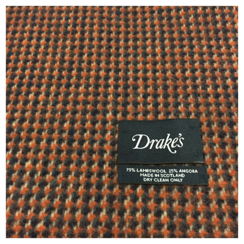 DRAKE'S man scarf with fringes patterned squares art SCF-06LAM-20757 75% lambswool 25% angora MADE IN SCOTLAND