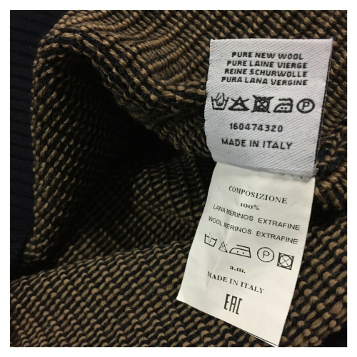 FERRANTE men's wool cardigan with blue / camel ribbed zip art U22021 MADE IN ITALY