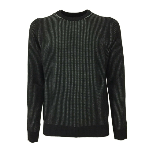 FERRANTE maglia uomo lana girocollo coste nero/bianco art U22121 MADE IN ITALY