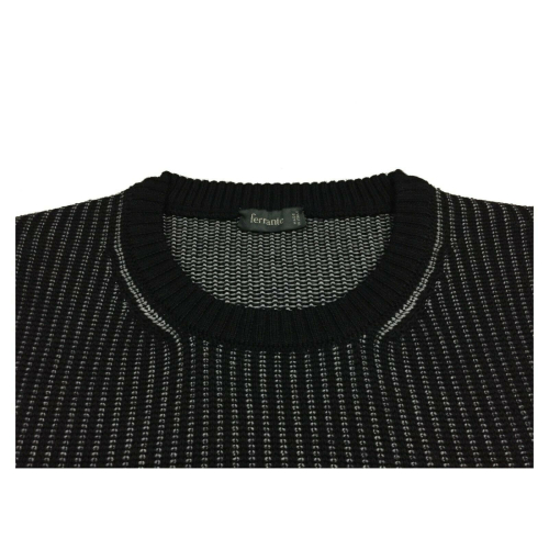FERRANTE maglia uomo lana girocollo coste nero/bianco art U22121 MADE IN ITALY