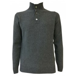 FERRANTE gray men's sweater buttons on the neck embossed processing R20309 MADE IN ITALY