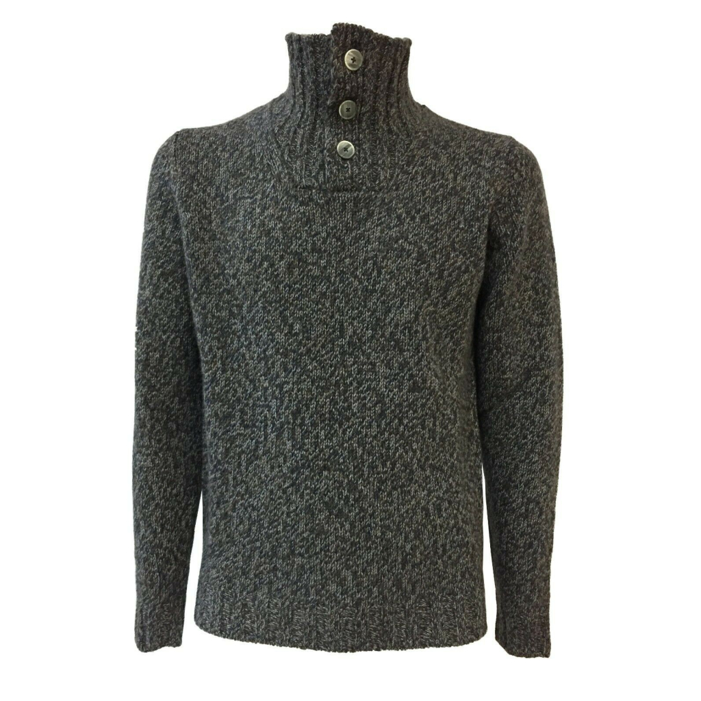 FERRANTE blue / brown / gray mélange wool man sweater art R20312 MADE IN ITALY