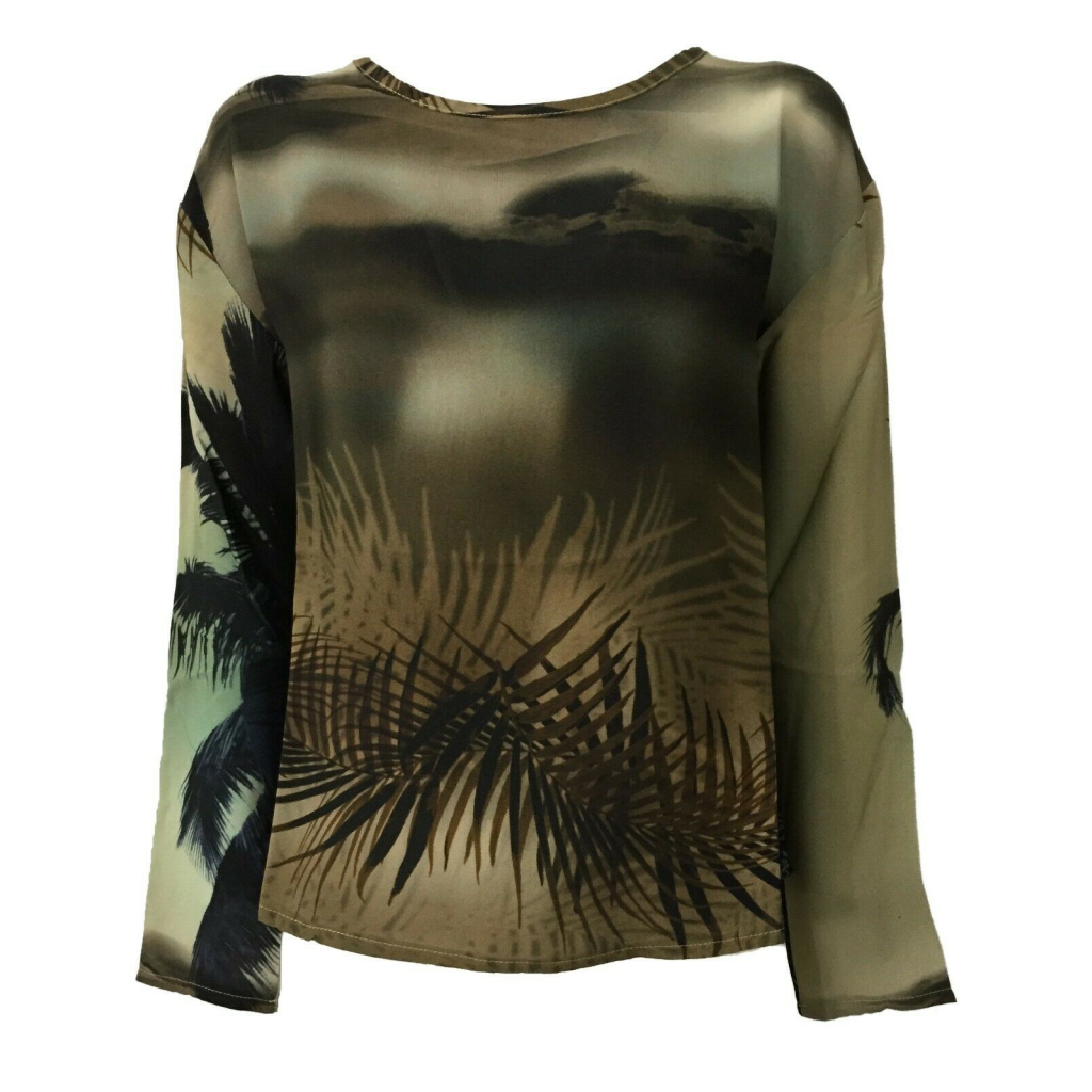 LA FEE MARABOUTEE blusa donna girocollo manica lunga fantasia nero/moro/verde FC5063 MADE IN ITALY