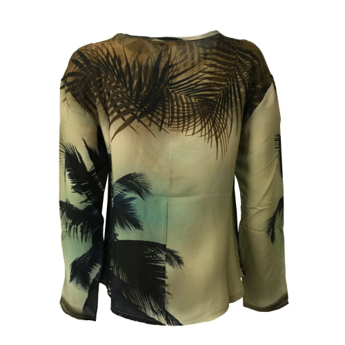 LA FEE MARABOUTEE blusa donna girocollo manica lunga fantasia nero/moro/verde FC5063 MADE IN ITALY