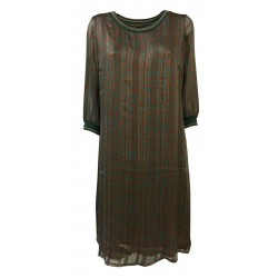 LA FEE MARABOUTEE women's dress 3/4 sleeve brik / green / gold pattern FC5088 MADE IN ITALY