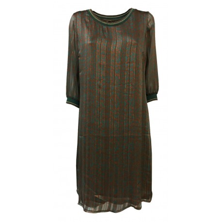 LA FEE MARABOUTEE women's dress 3/4 sleeve brik / green / gold pattern FC5088 MADE IN ITALY