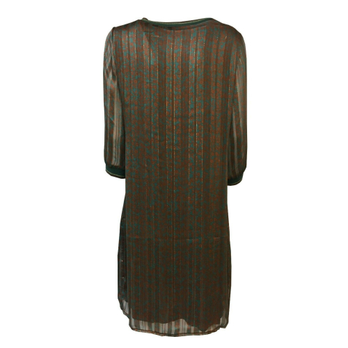 LA FEE MARABOUTEE women's dress 3/4 sleeve brik / green / gold pattern FC5088 MADE IN ITALY