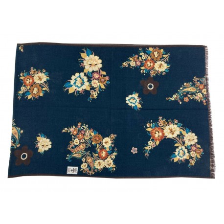 FUMAGALLI blue scarf with floral pattern / cashmere dark border HISTORICAL COLLECTION art PLAN G-13