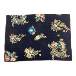 FUMAGALLI maxi foulard black wool flower pattern / cashmere brown border mod PLANCHES WO G-14