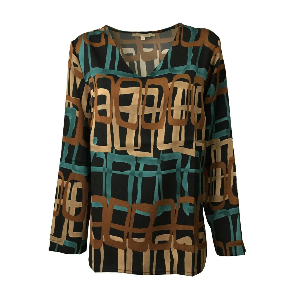 LA FEE MARABOUTEE blusa donna fantasia nero/cuoio/pavone art FC5158 MADE IN ITALY LA FEE MARABOUTEE blusa donna fantasia nero/cuoio/pavone art FC5158 MADE IN ITALY