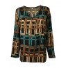 LA FEE MARABOUTEE blusa donna fantasia nero/cuoio/pavone art FC5158 MADE IN ITALY