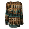 LA FEE MARABOUTEE blusa donna fantasia nero/cuoio/pavone art FC5158 MADE IN ITALY