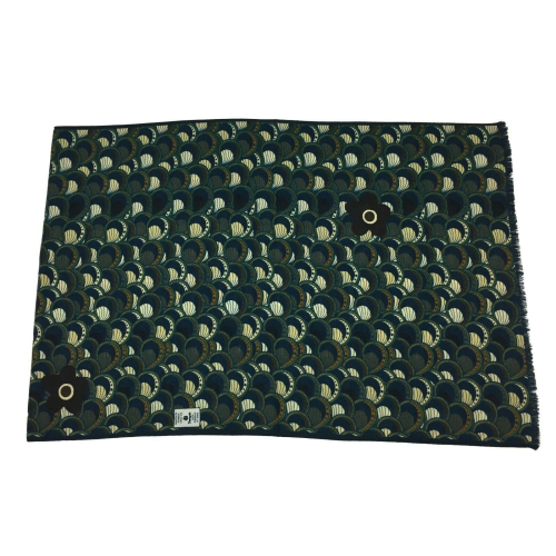 FUMAGALLI foulard lana blu/verde fantasia RACCOLTA STORICA WAX WO T-07 MADE IN ITALY