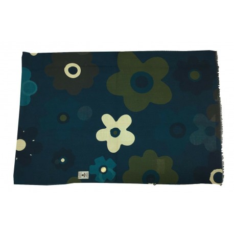 FUMAGALLI scarf wool blue flowers HISTORICAL COLLECTION ATLA WO T-06 MADE IN ITALY