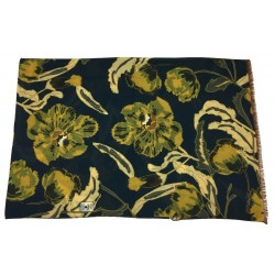 FUMAGALLI scarf wool blue / yellow flowers HISTORICAL COLLECTION ATLA WOT-04 MADE IN ITALY