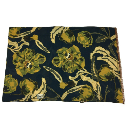 FUMAGALLI foulard lana fiori blu/giallo RACCOLTA STORICA ATLA WOT-04 MADE IN ITALY