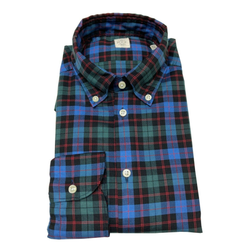 GMF 965 man shirt button-down blue / black / green squares art 92.L 902325/04