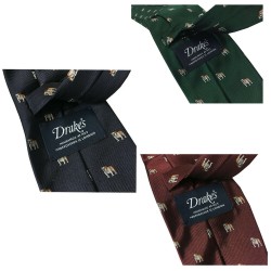 DRAKE'S LONDON Cravatta Uomo foderata fantasia Cani cm 147x8 MADE IN ENGLAND