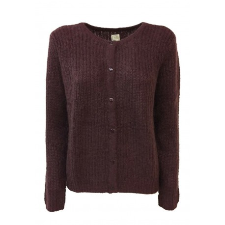 DES PETITS HAUTS women's cardigan round neck English rib bordeaux / lurex DIABOLO