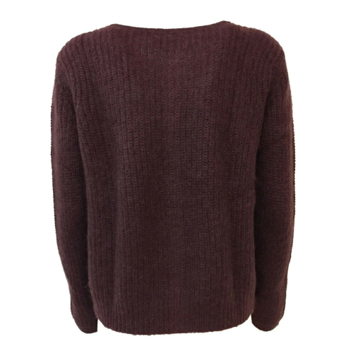 DES PETITS HAUTS women's cardigan round neck English rib bordeaux / lurex DIABOLO