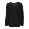 DES PETITS HAUTS woman black crewneck long sleeve shirt with inlay on the sleeve