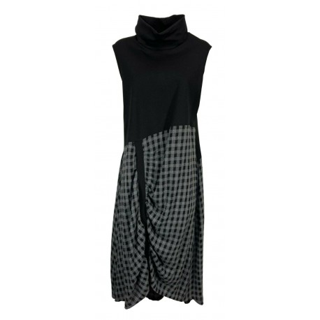 JO.MA abito donna bimateriale jersey pesante nero+tessuto quadri grigio TR20 306 MADE IN ITALY