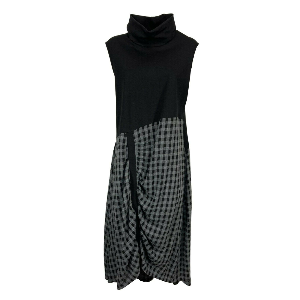 JO.MA abito donna bimateriale jersey pesante nero+tessuto quadri grigio TR20 306 MADE IN ITALY