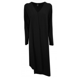 MYLAB woman long sleeve black asymmetrical v-neck heavy jersey dress art L91A763 / 190 MADE IN ITALY