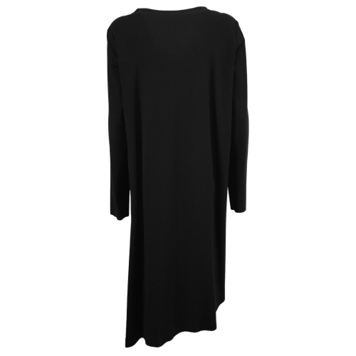 MYLAB woman long sleeve black asymmetrical v-neck heavy jersey dress art L91A763 / 190 MADE IN ITALY