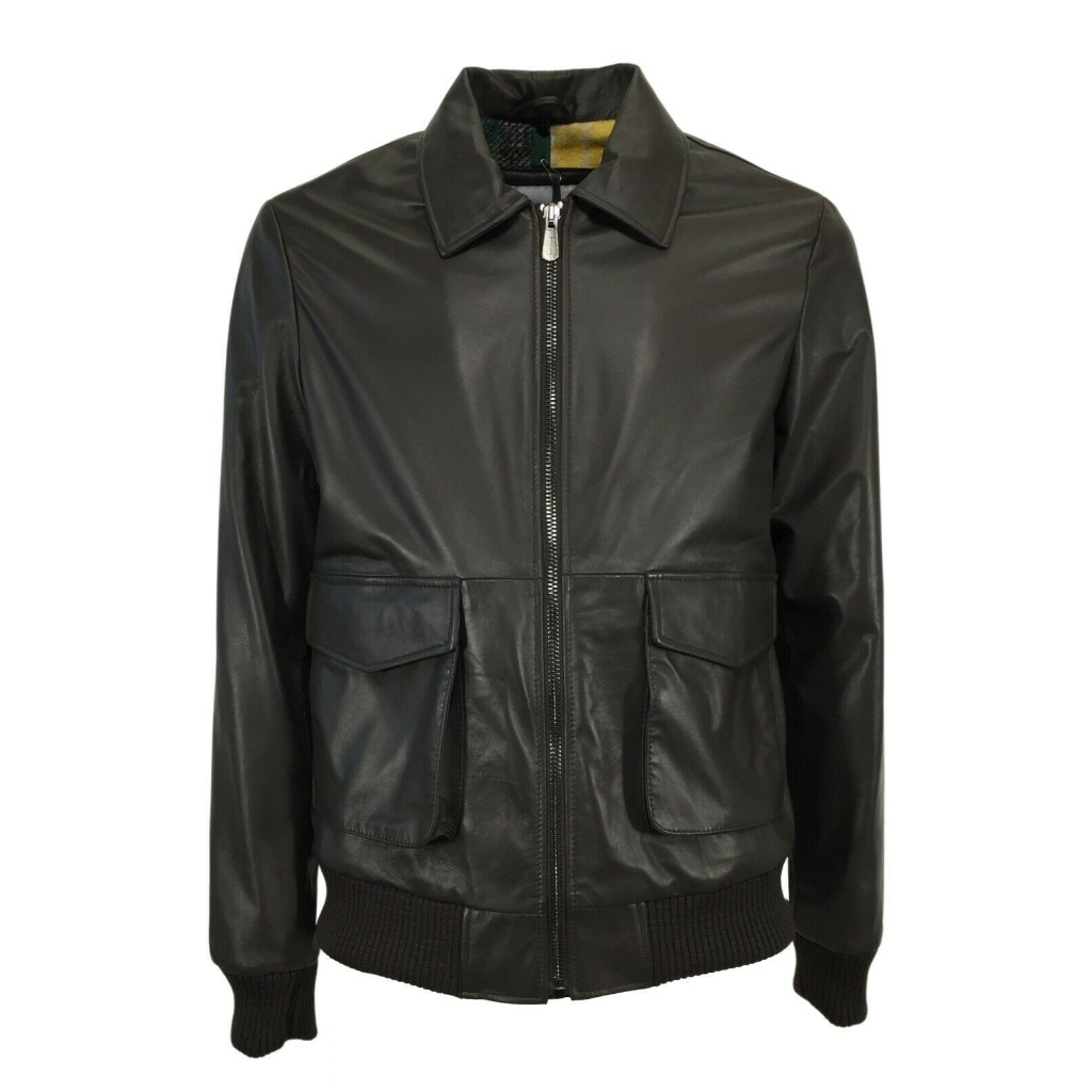 BLUSOTTO brown leather man jacket with zip art TOM MADE IN ITALY