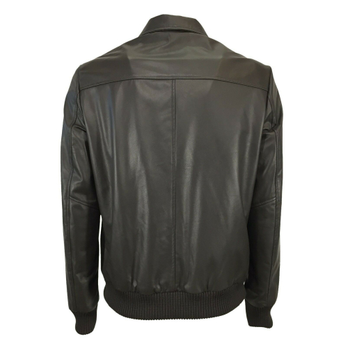 BLUSOTTO brown leather man jacket with zip art TOM MADE IN ITALY