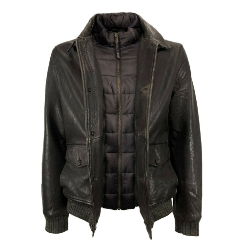 D’AMICO brown padded winter jacket with detachable bib DGU0367 RICKY