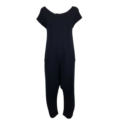 THIPO woman jumpsuit dropped sleeves blue over heavy jersey MADE IN ITALY CONSTRUCTED JUMPSUIT