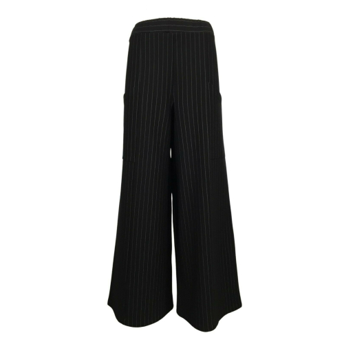 THIPO black pinstripe heavy jersey woman trousers art OVER MADE IN ITALY