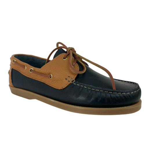 UPPER CLASS unlined two-tone blue / leather boat shoe 02 / INS CALF BLEU/ LAMA CUOIO BOTTOM BOAT MADE IN ITALYY