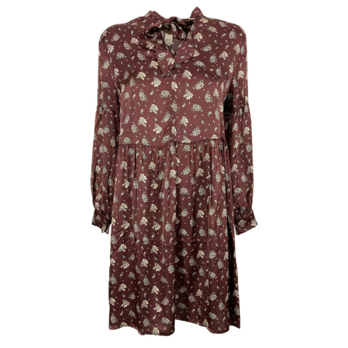 ETICI long-sleeved dress with burgundy flowers pattern art A1 / 2642 MADE IN ITALY
